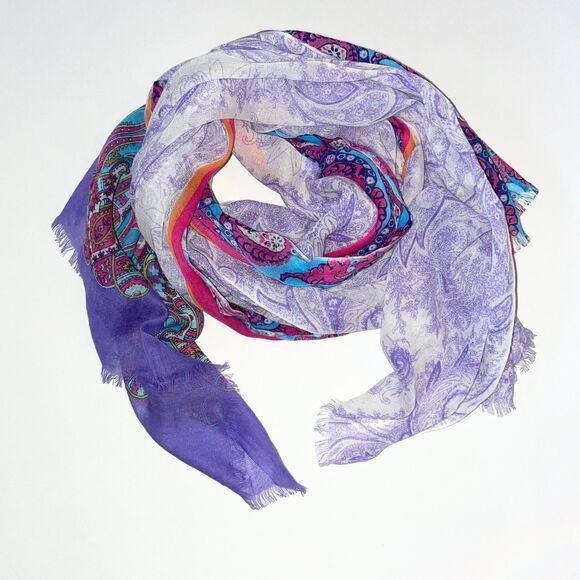 J. Jill Accessories - J. Jill Scarf Women’s Paisley Floral Stripes Rectangle Hot Pink Purple Lilac
